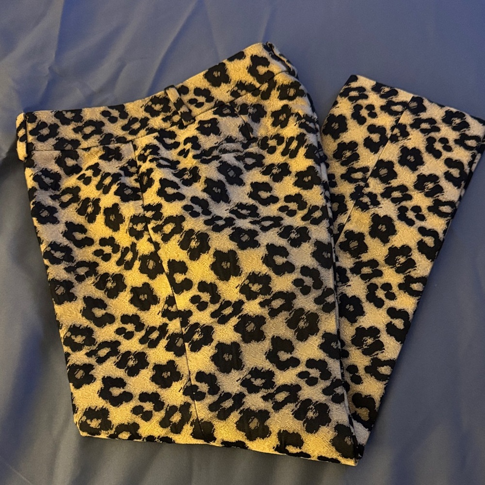 Ann Taylor Animal Print Cropped Pants - Black and Cream